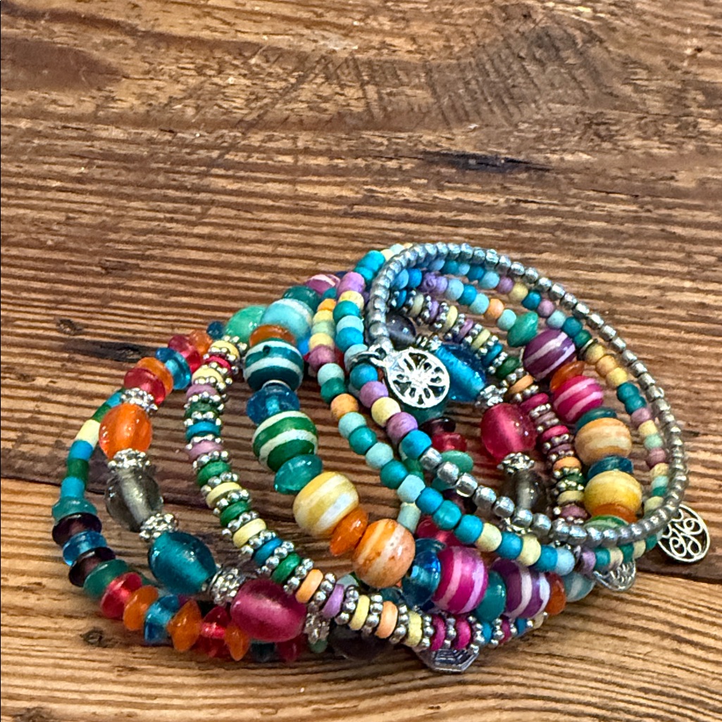 Colorful Multistrand Beaded - Vibrant Pink, Turquoise, Orange. One Piece Coil